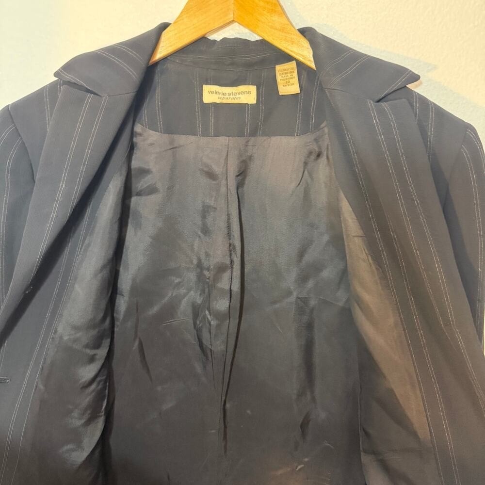 Valerie Stevens Pinstripe Blazer Jacket Women Size 12 Black Career Office Jacket